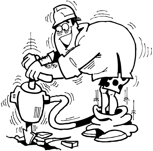 Man with jackhammer with pants falling down vinyl sticker. Customize on line.  Sundry Experts 089-0181